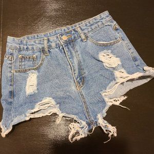 Distressed Blue Jean Shorts
